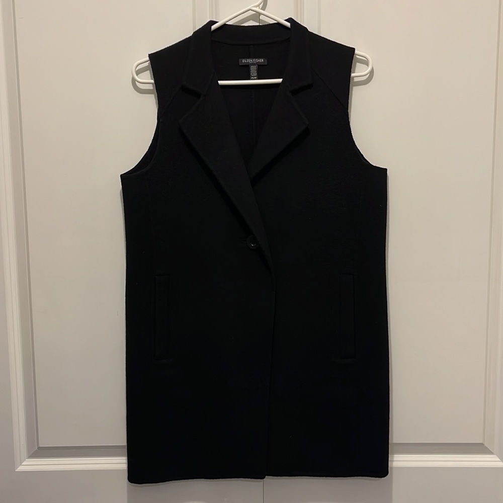 Eileen Fisher Petite Black Vest, Wool-blend